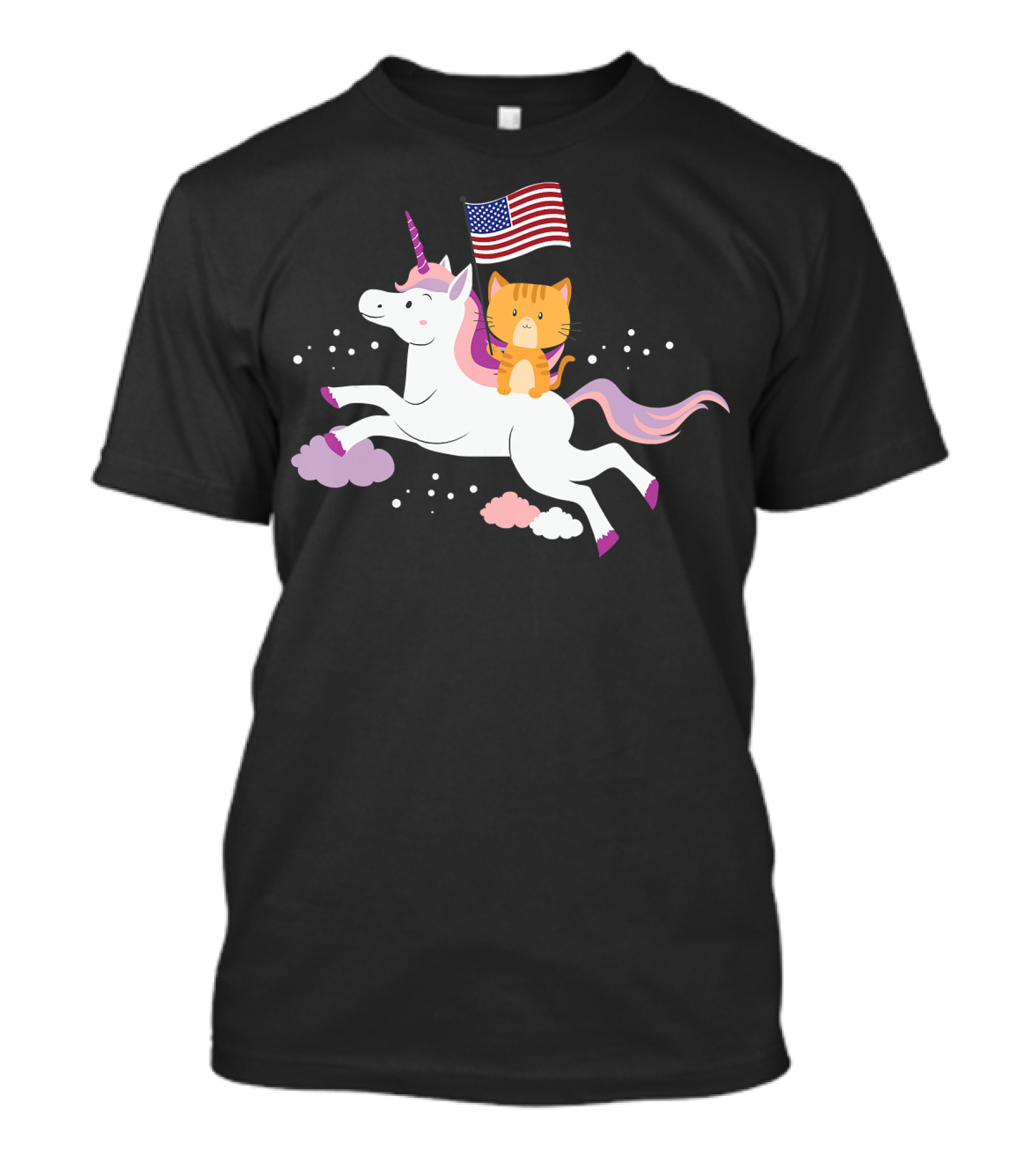 Unicorn Cat With American Flag 4th Of July Independence Day T-Shirt