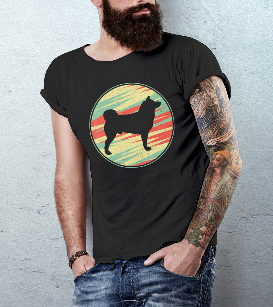 Akita Vintage Retro Dog Silhouette Circle T-Shirt