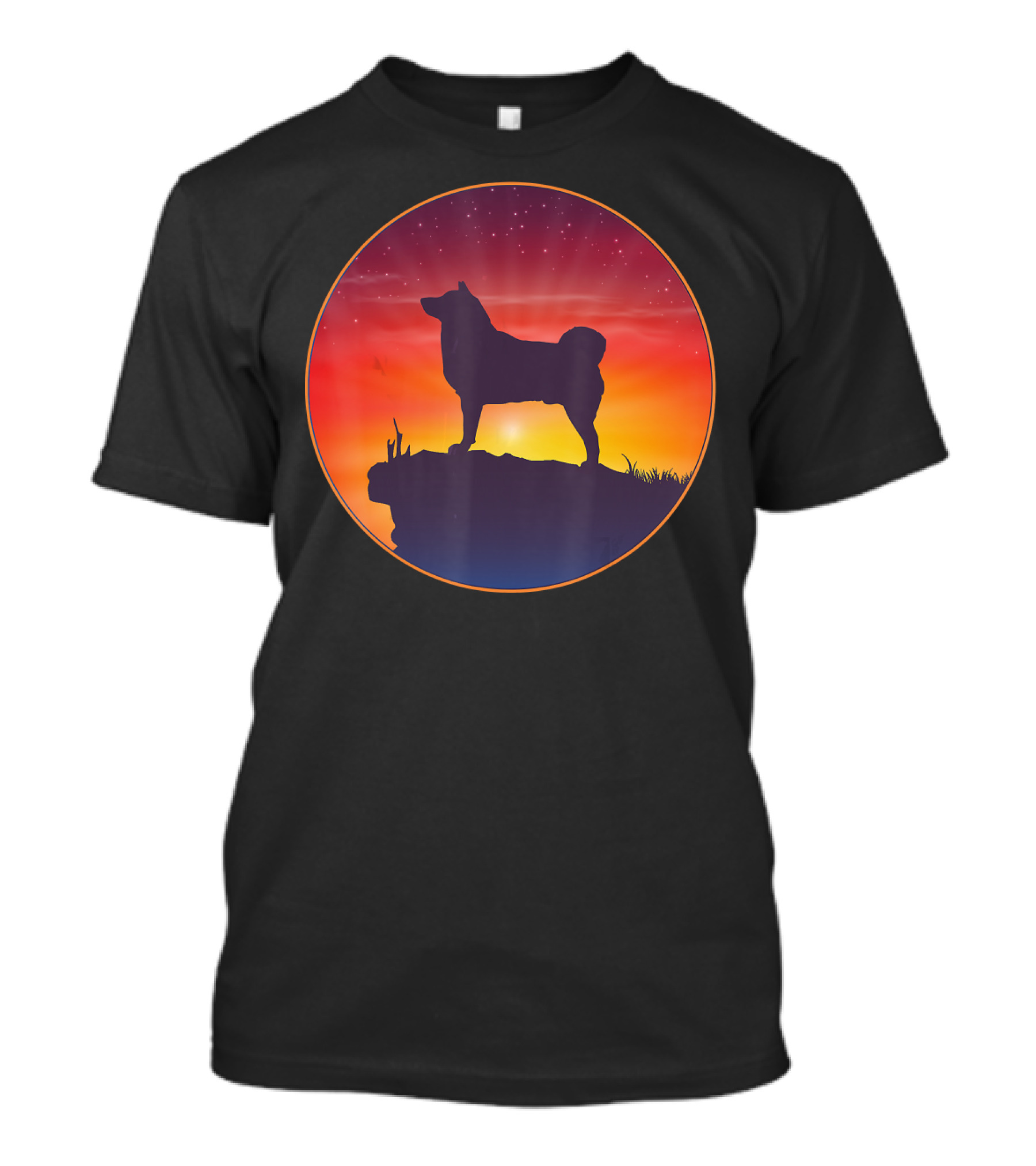 Akita Silhouette At Sunset On Cliff With Starry Sky T-Shirt