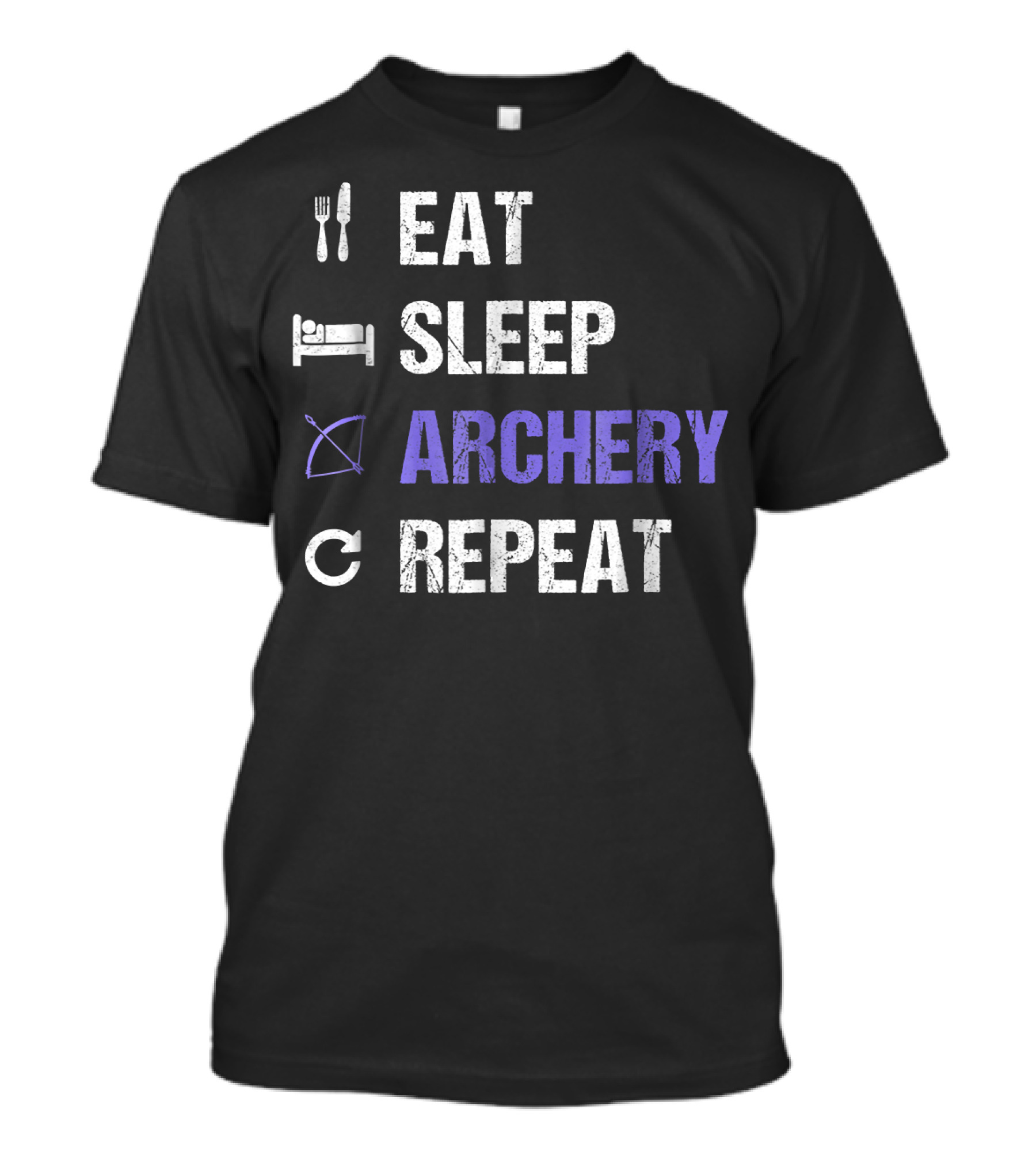 Eat Sleep Archery Repeat Funny Archery Love Iconic Routine With Fork Bed Bow Arrow Cycle T-Shirt