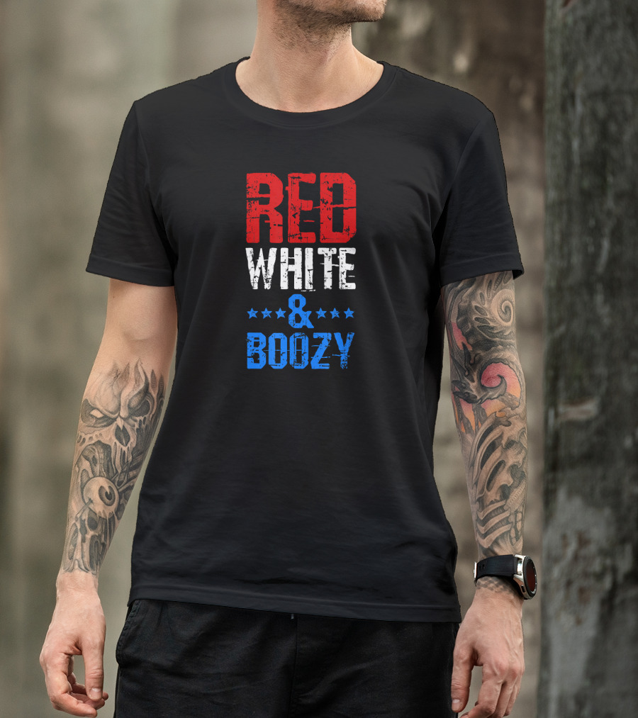 Red White And Boozy 4th Of July Drinki Stars T-Shirt