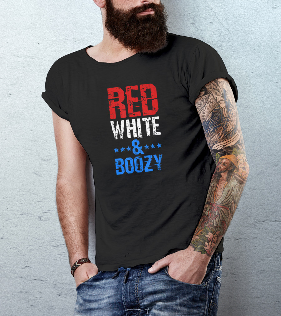 Red White And Boozy 4th Of July Drinki Stars T-Shirt