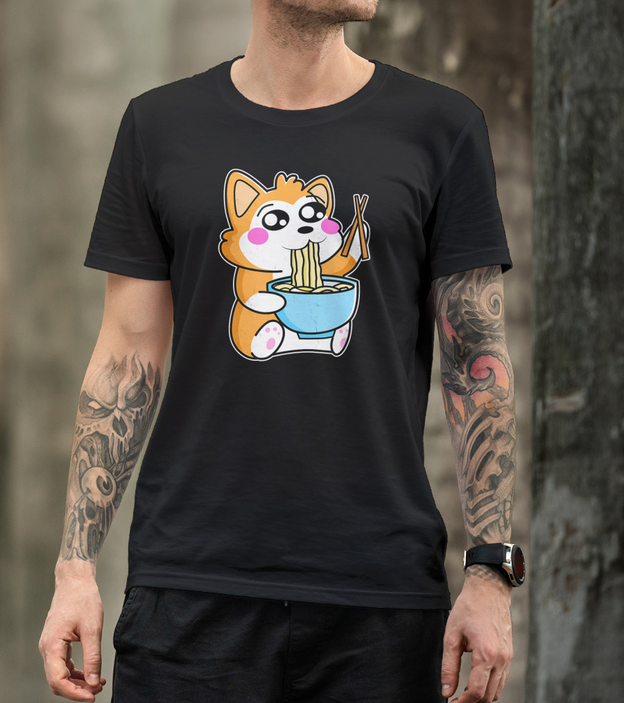 Kawaii Japanese Akita Inu Eating Ramen Anime T-Shirt