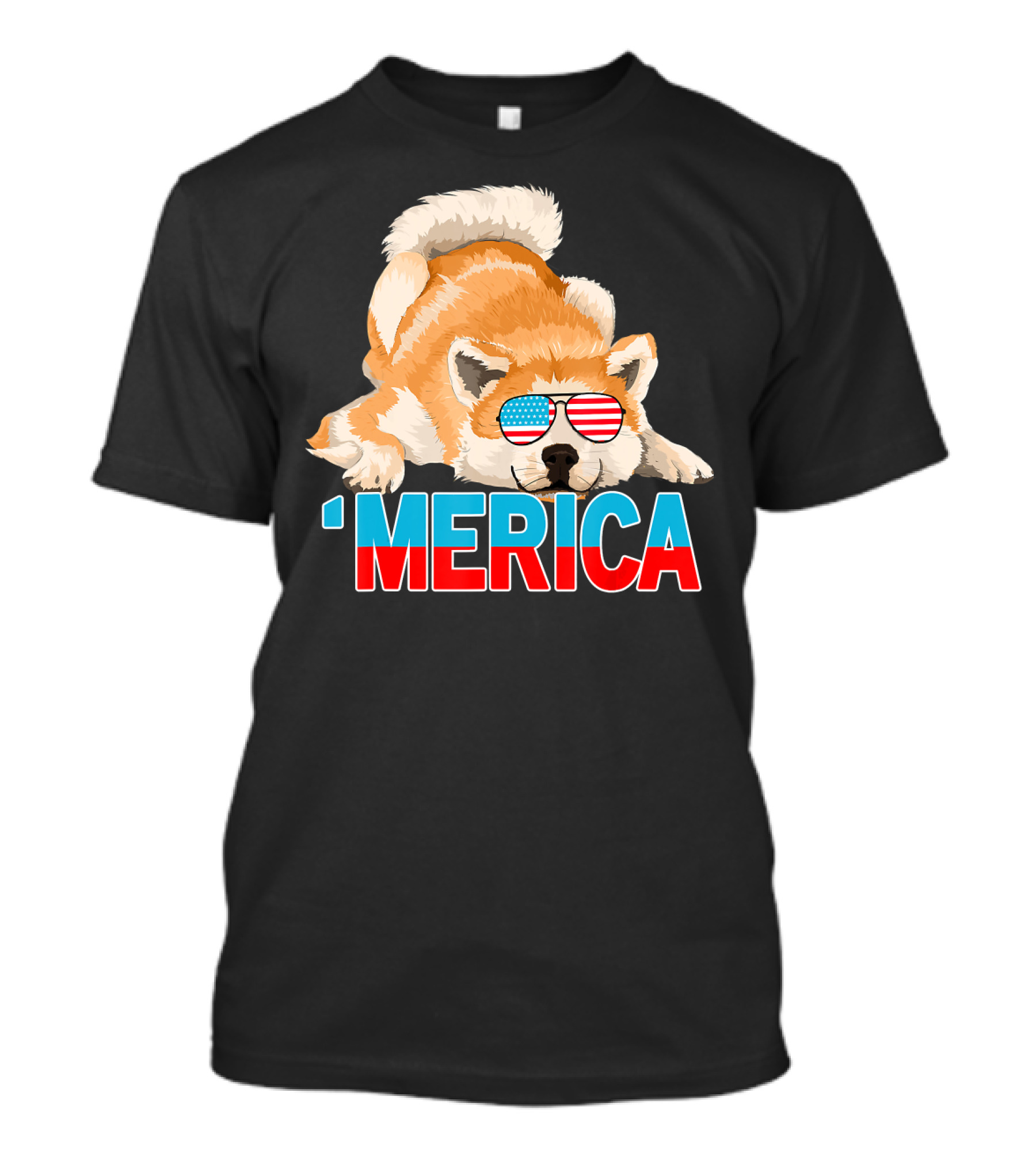 Merica Akita Inu Dog American Flag Sunglasses T-Shirt
