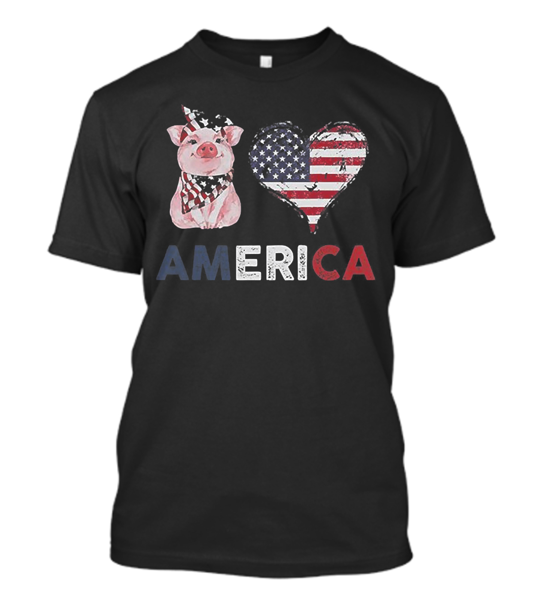 Pig Dabbing America USA Heart Flag 4th Of July Fun T-Shirt