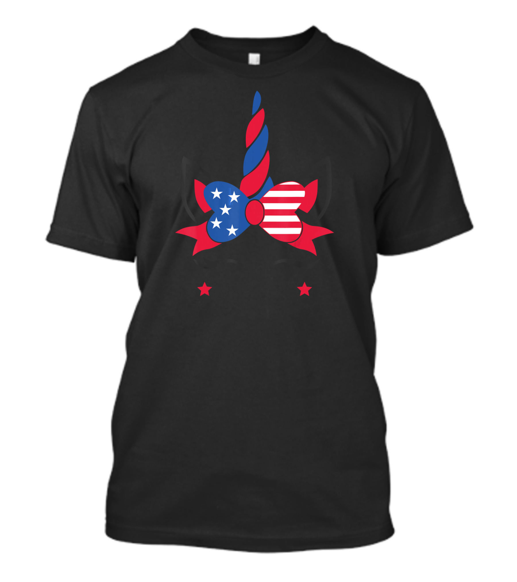 Unicorn Horn With American Flag Stars And Stripes Bow Cute T-Shirt
