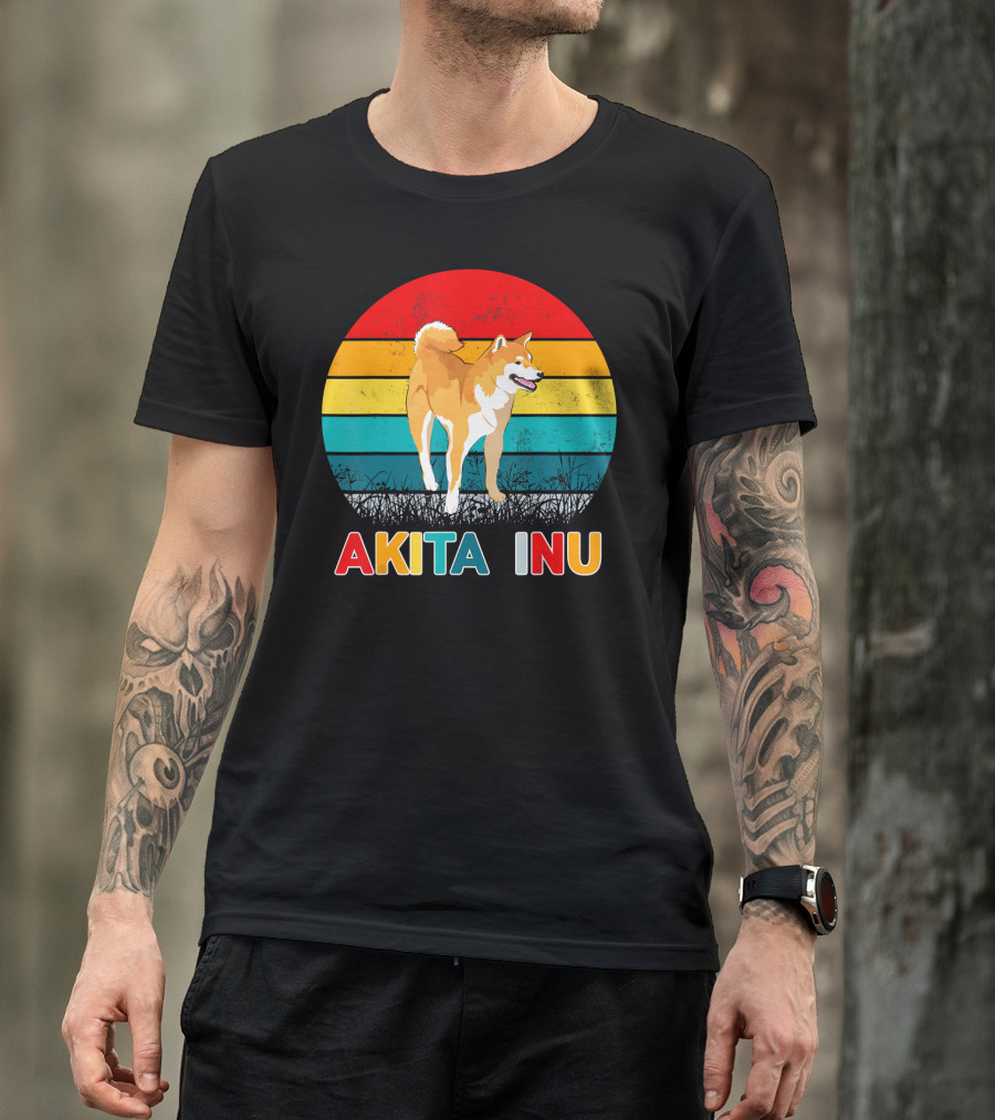 Akita Inu Retro Stripes Vintage Dog T-Shirt