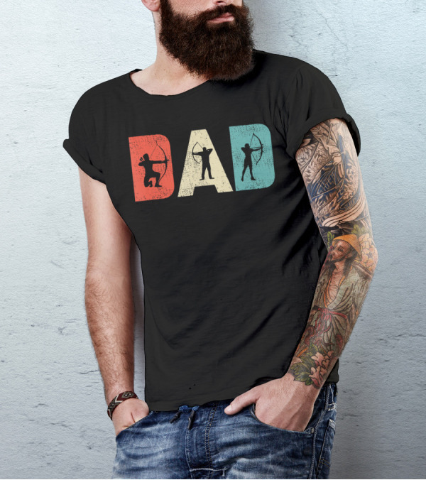Vintage Archery Dad Fath With Silhouetted Figures In Text T-Shirt