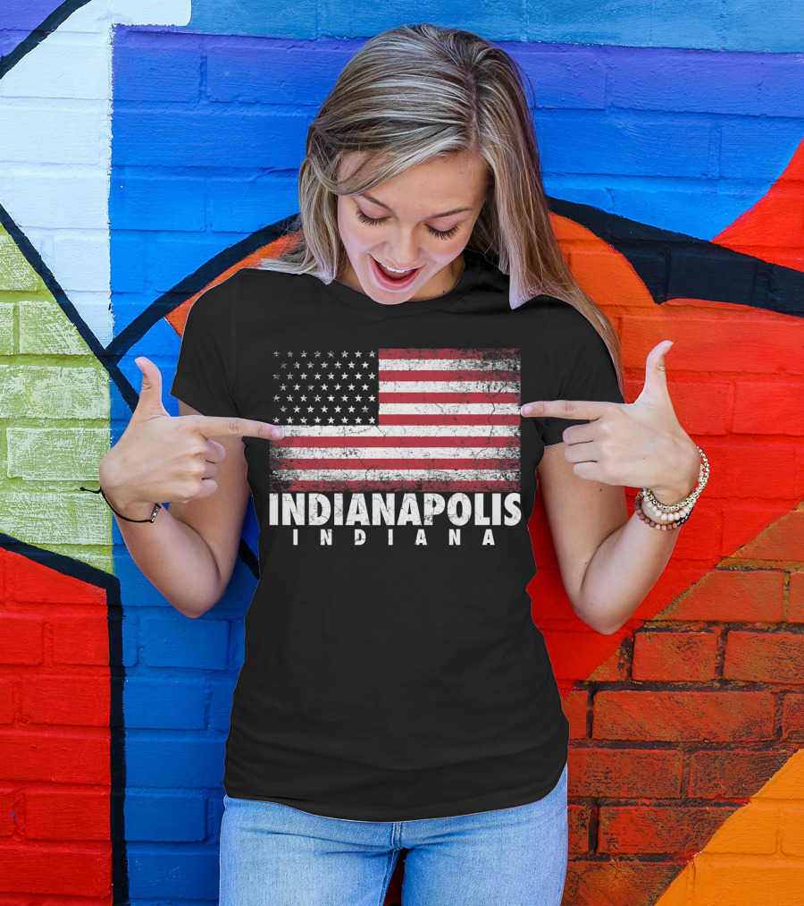 Indianapolis Indiana American Flag Grunge Style Fourth Of July T-Shirt
