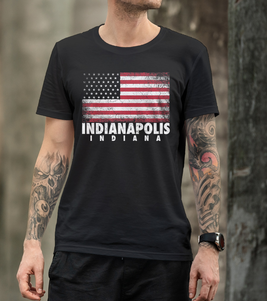 Indianapolis Indiana American Flag Grunge Style Fourth Of July T-Shirt
