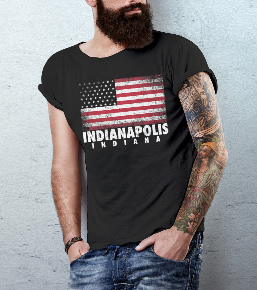 Indianapolis Indiana American Flag Grunge Style Fourth Of July T-Shirt