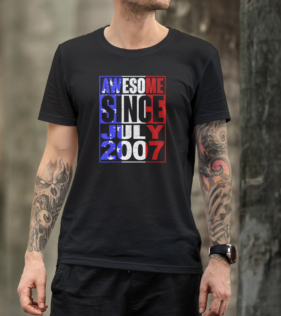 Awesome Since July 2007 USA Flag Colors T-Shirt