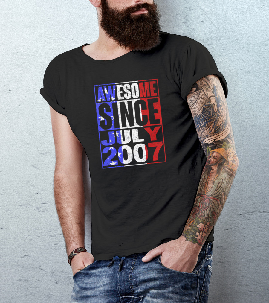Awesome Since July 2007 USA Flag Colors T-Shirt