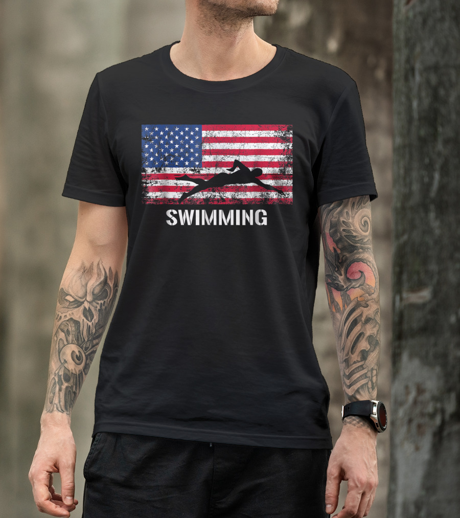 American Flag Swimming Team T-Shirt