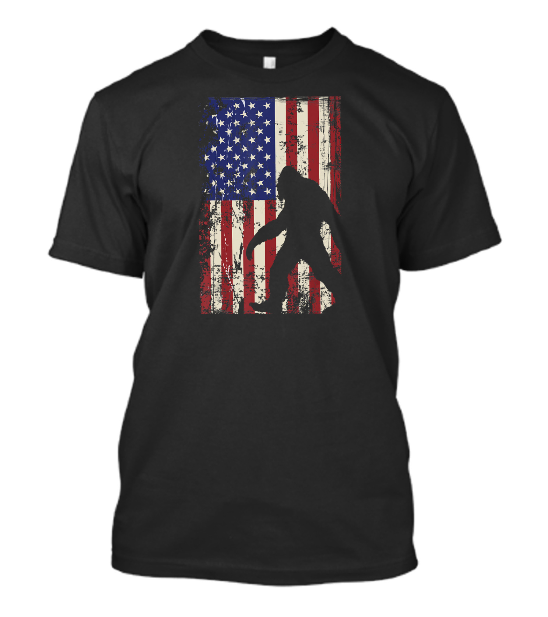 Bigfoot Silhouette American Flag 4th Of July T-Shirt