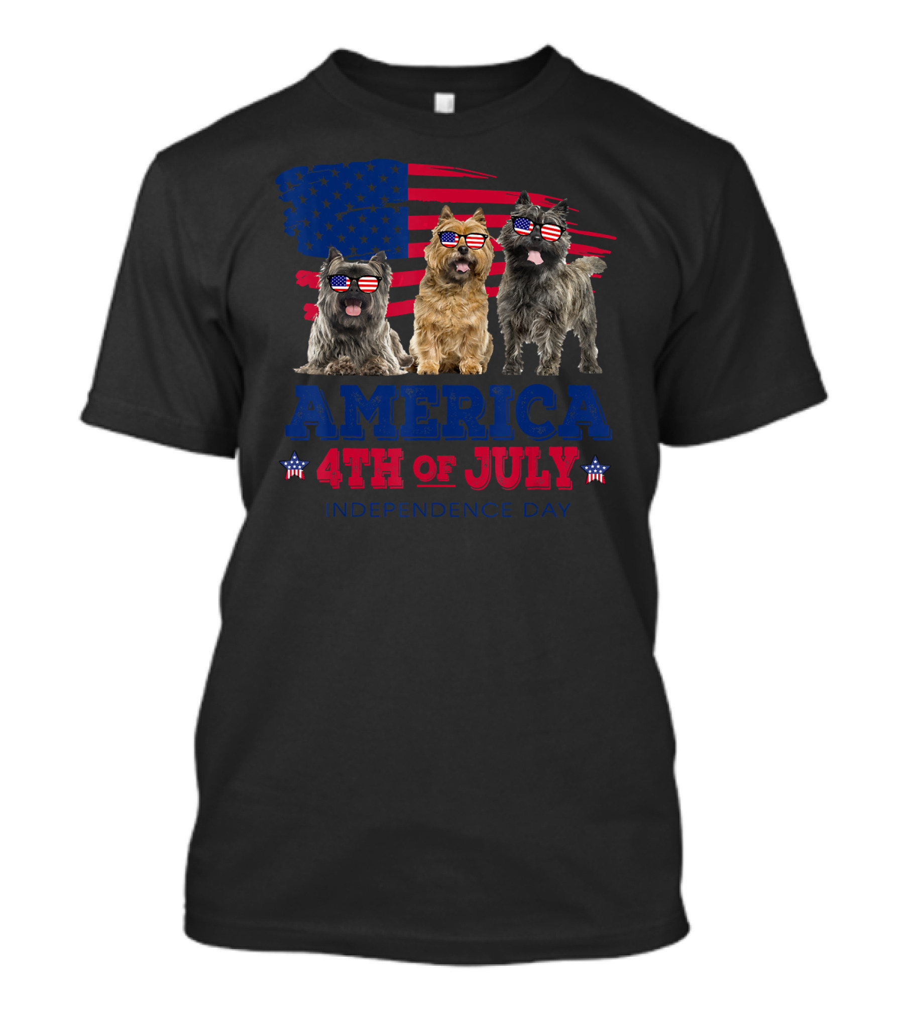 Cairn Terrier America 4th Of July Independence Day Celebration With Flag Sunglasses T-Shirt