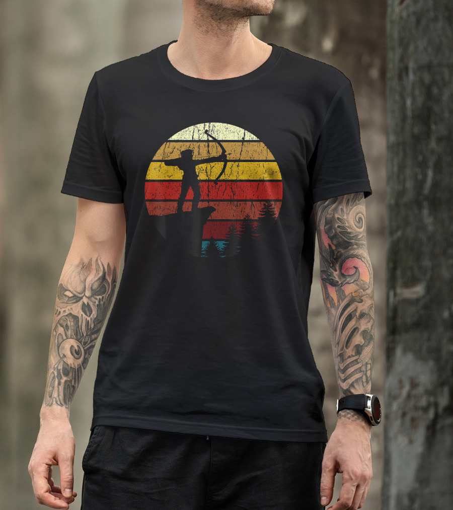 Compound Bowman Archer Silhouette Vintage Sunset Forest T-Shirt