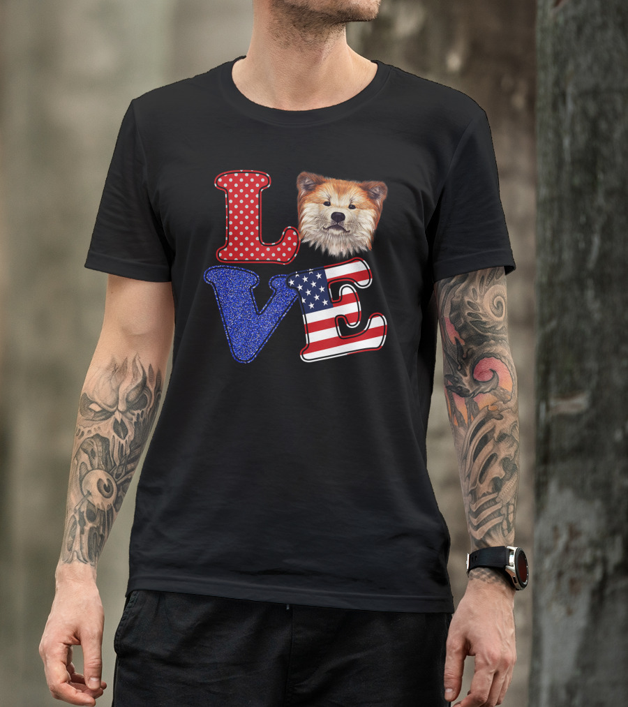 LOVE Akita Dog American Flag Patriot T-Shirt