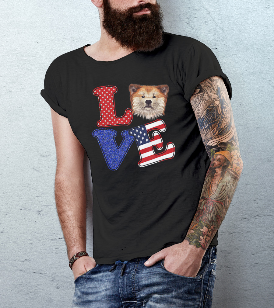 LOVE Akita Dog American Flag Patriot T-Shirt