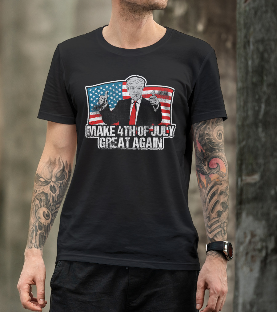 Make 4th Of July Great Again Trump American Flag Thumbs Up T-Shirt