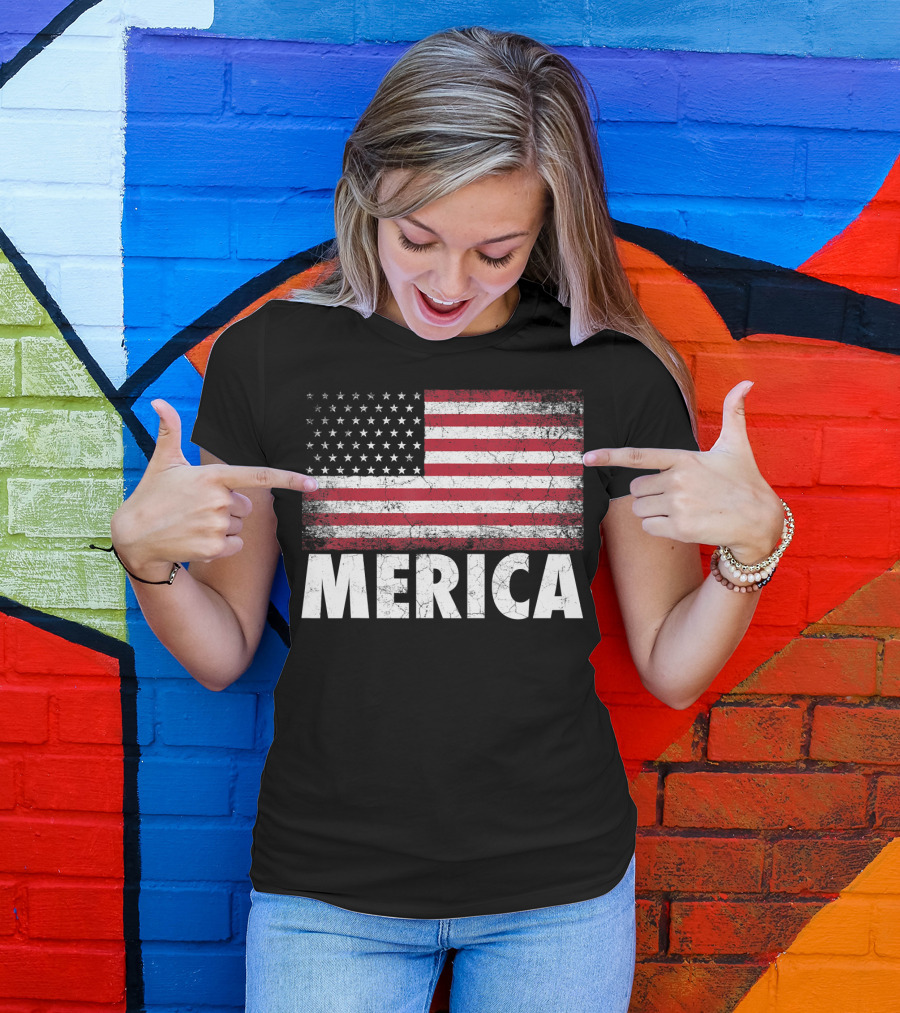 Merica American Flag Vintage Distressed Look T-Shirt