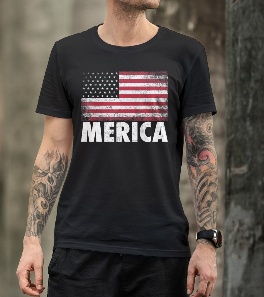 Merica American Flag Vintage Distressed Look T-Shirt
