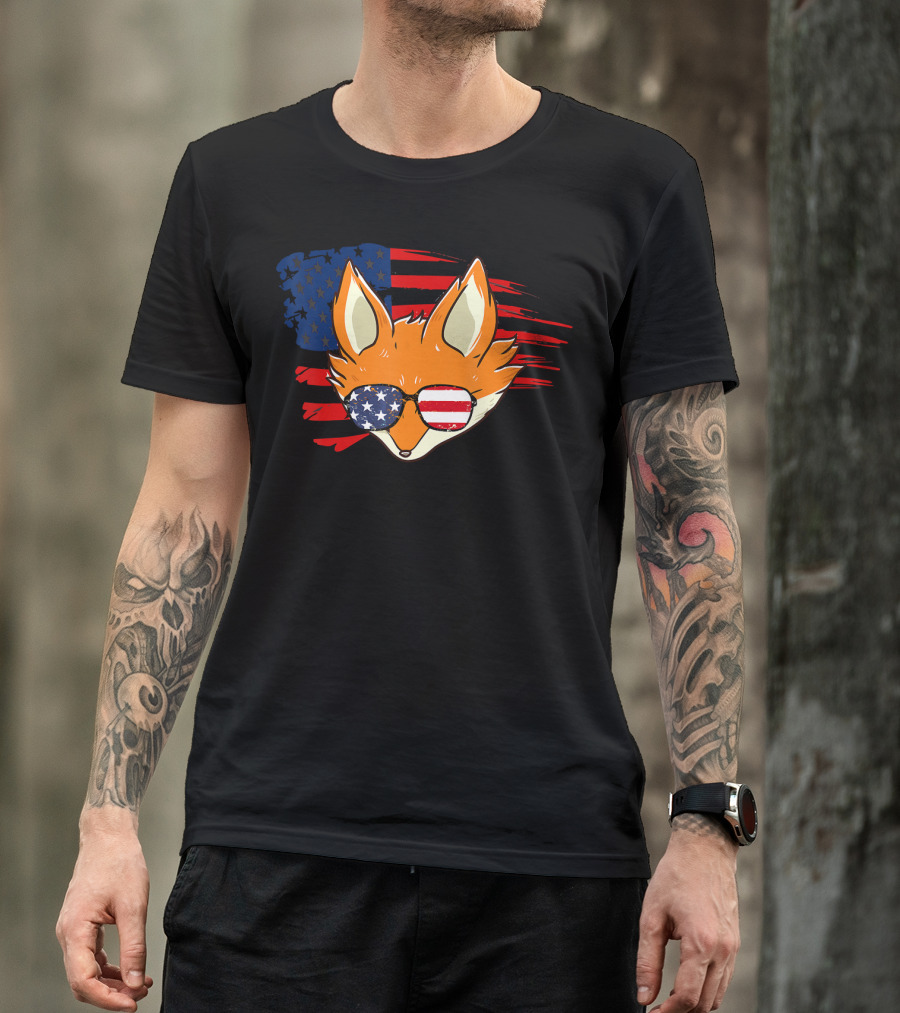 Patriotic Fox 4th Of July Sunglasses USA Flag T-Shirt