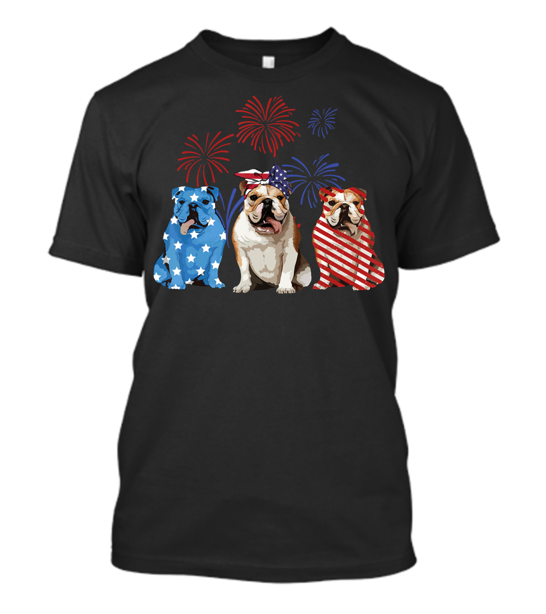 Bulldog Stars And Stripes USA Flag Fireworks Red White Blue T-Shirt