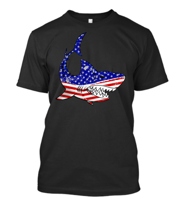 Shark American Flag Jawsome 4th Of July Patriotic Apex Predator T-Shirt