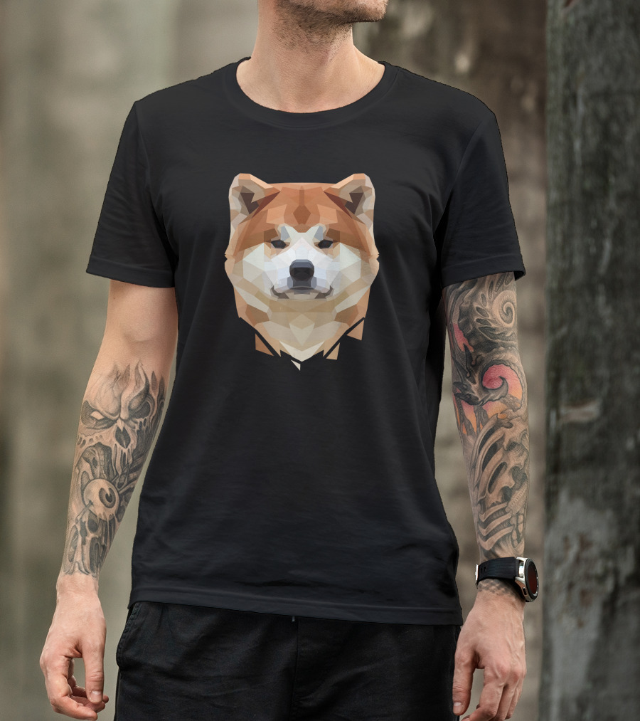 Shiba Inu Akita Geometric Cute Dog Low Poly T-Shirt