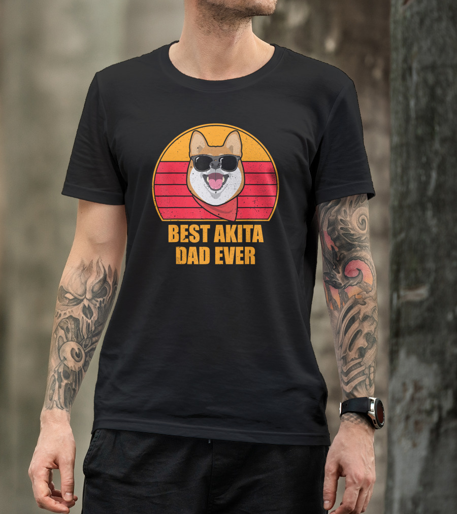 Best Akita Dad Ever Retro Sunglasses Dog Vintage T-Shirt