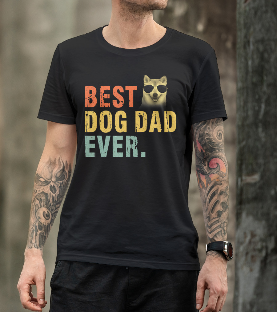 Best Dog Dad Ever Vintage Akita Sunglasses T-Shirt