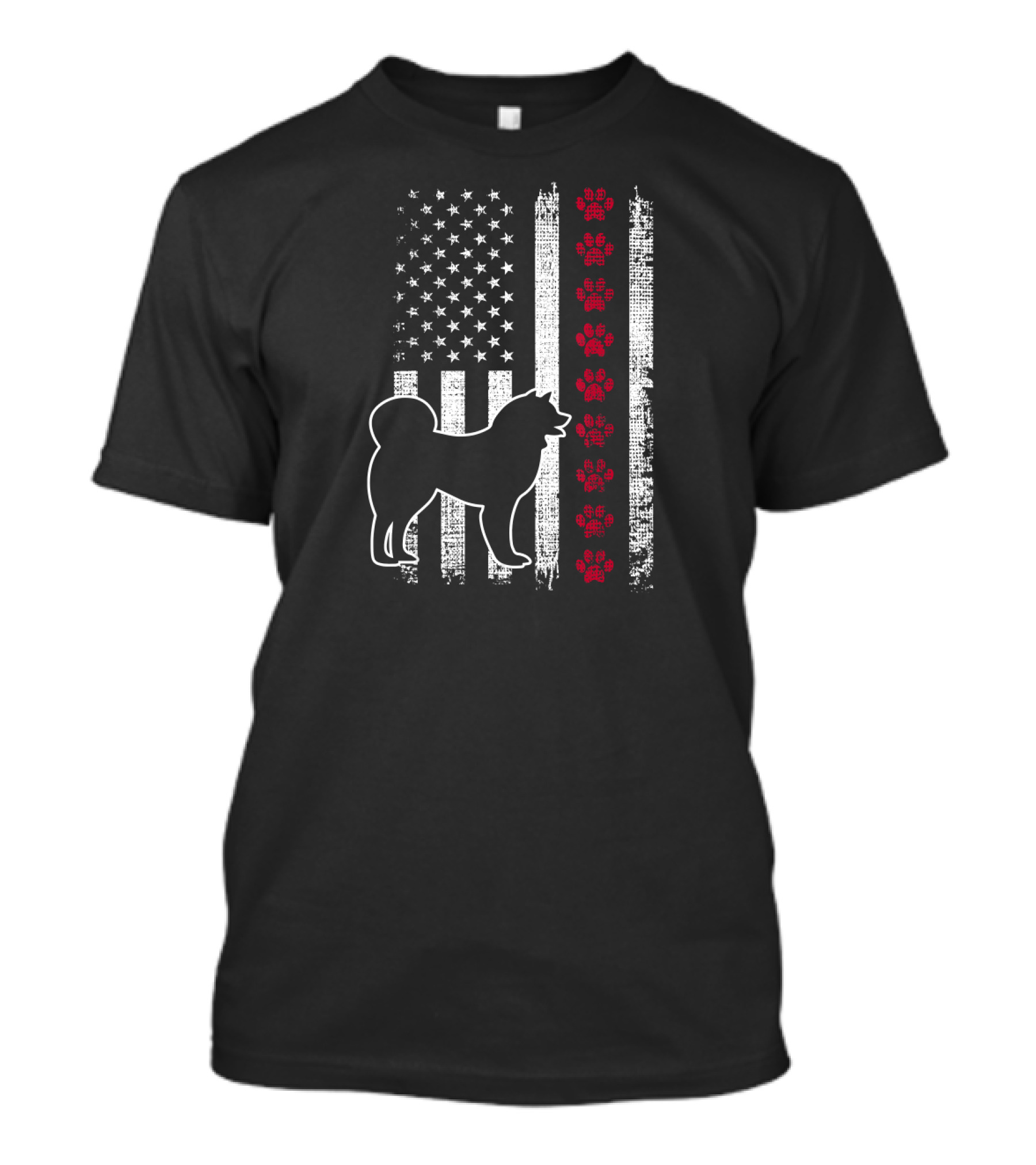 Vintage USA Patriotic American Flag Akita Dog Paw Print Stripes T-Shirt