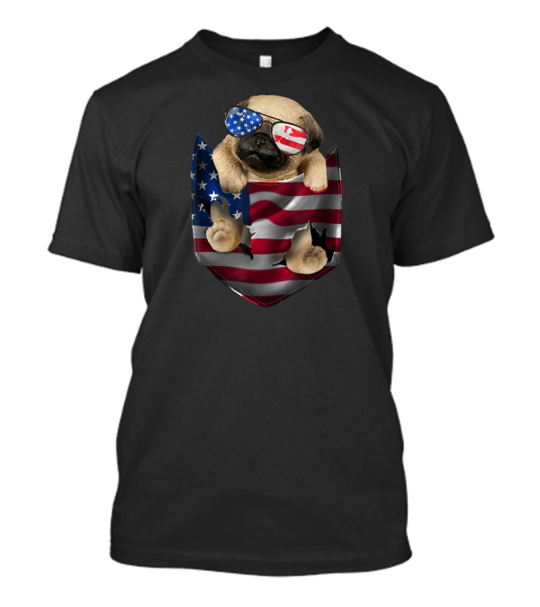 4th July Dog Kids Pug In American Flag Pocket T-Shirt