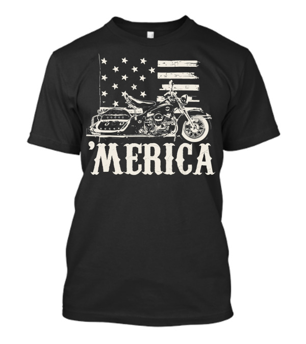 'Merica V Twin Motorcycle Biker USA Flag 4th Of July T-Shirt