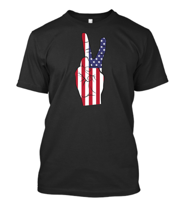 American Flag Peace Sign Hippie 4th Of July USA Patriotic Gesture T-Shirt