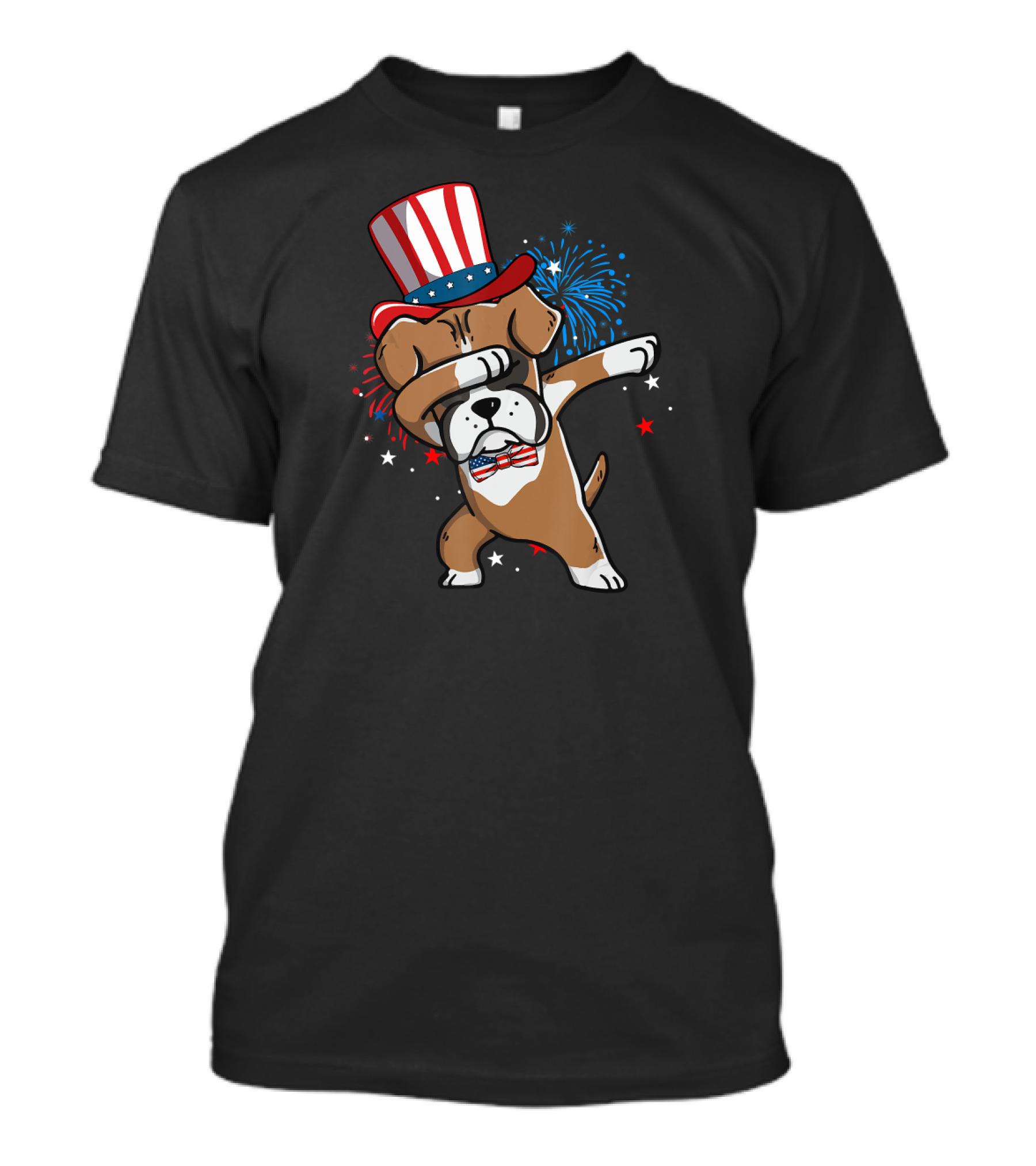 Patriotic Dabbing Boxer Fireworks USA Hat Bowtie T-Shirt