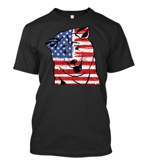Funny Akita Inu Dog With American Flag T-Shirt