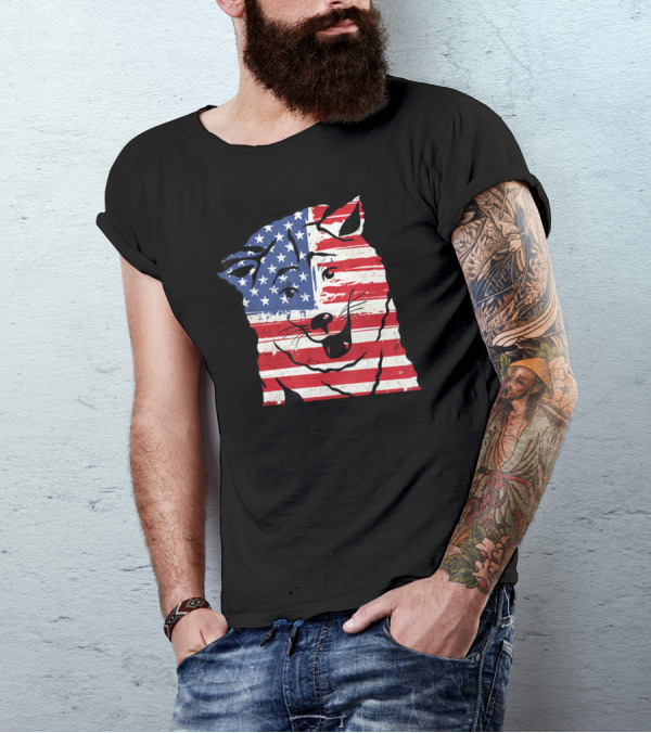 Funny Akita Inu Dog With American Flag T-Shirt