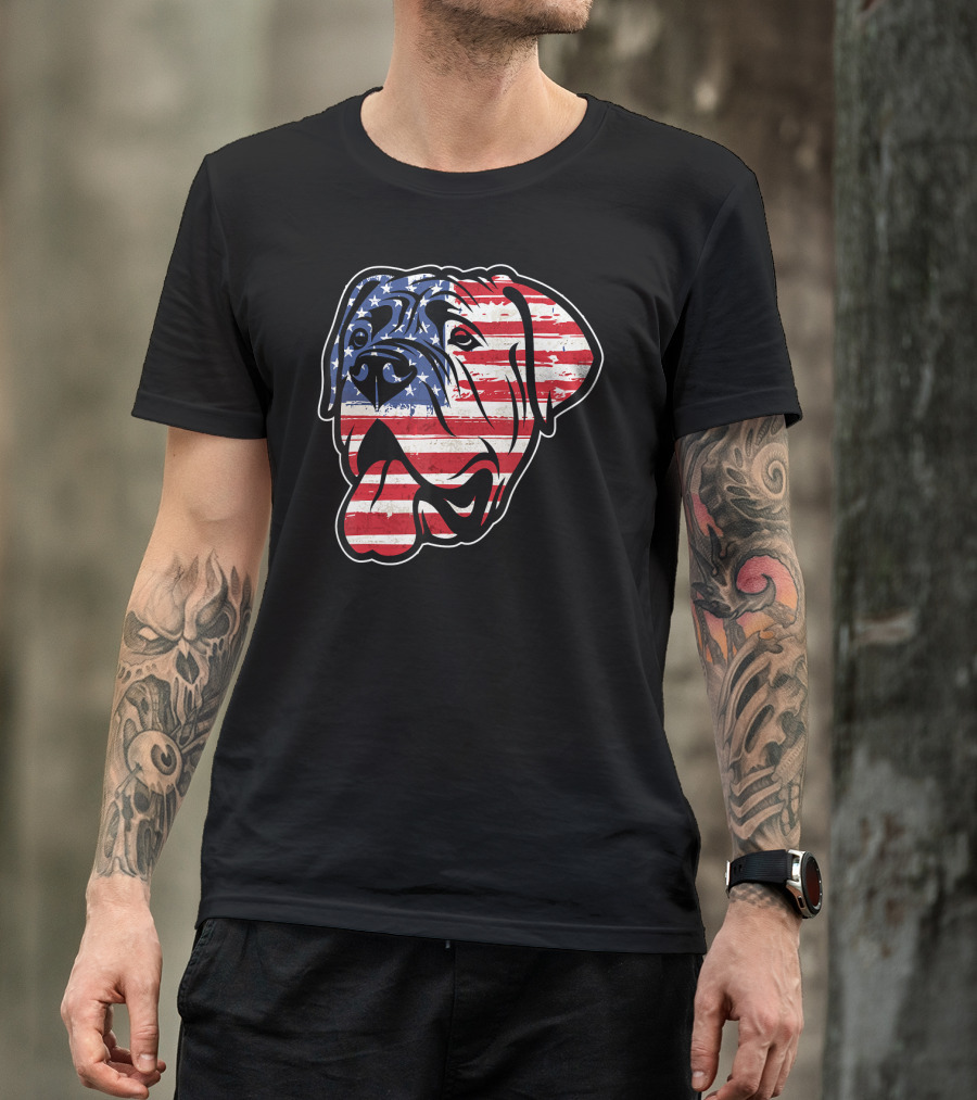 Funny English Mastiff Dog With American Flag T-Shirt