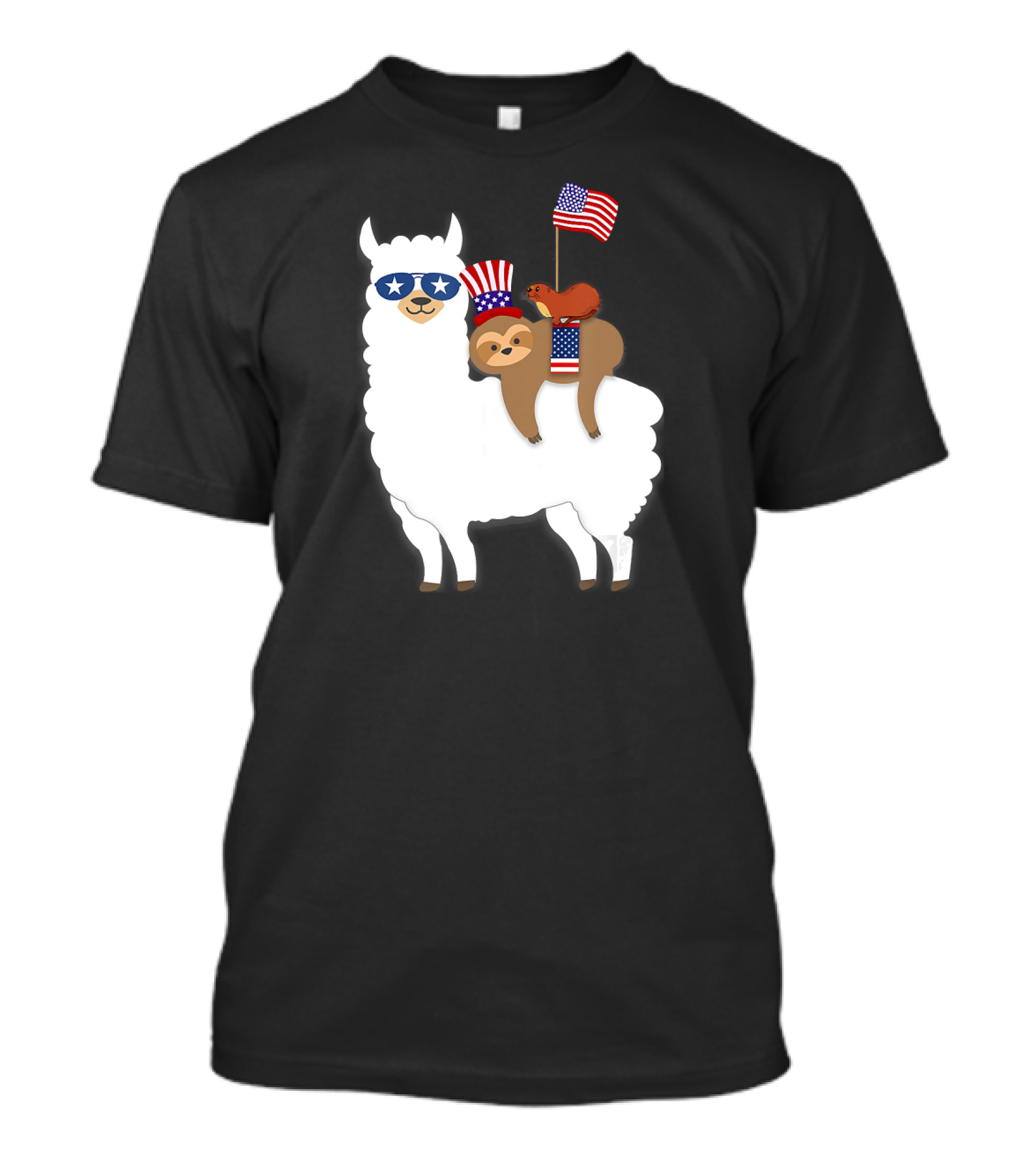 Stars And Stripes Alpaca With Patriotic Sloth And Otter T-Shirt