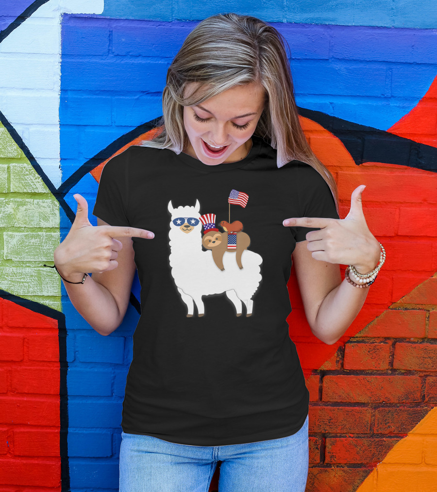 Stars And Stripes Alpaca With Patriotic Sloth And Otter T-Shirt