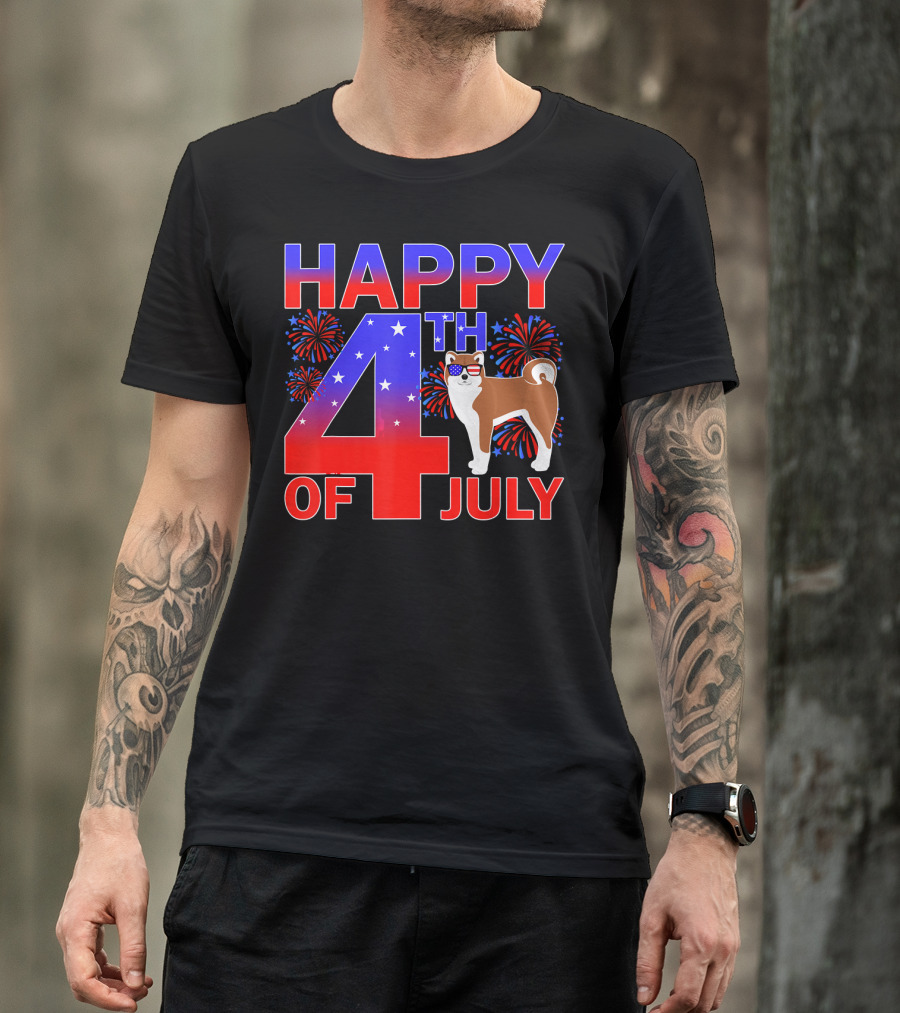 HAPPY 4TH OF JULY AKITA DOG WITH FIREWORKS AND STARS T-Shirt