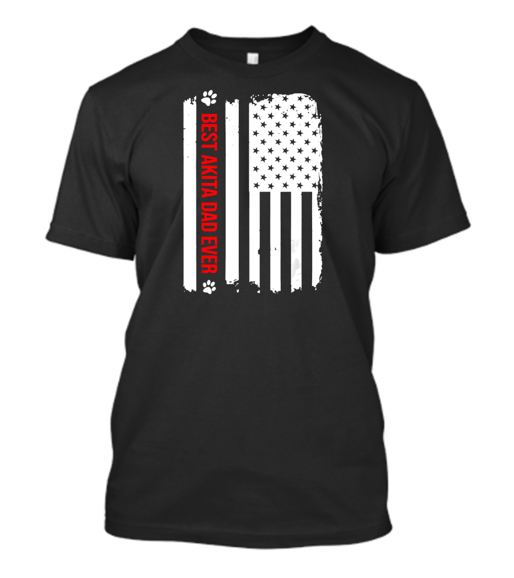Best Akita Dad Ever American Flag Paw Prints T-Shirt