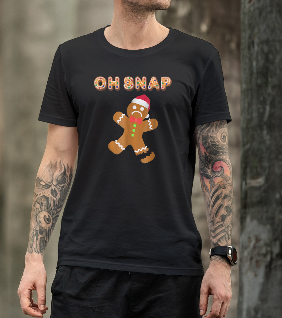 Oh Snap Gingerbread Man Cookie Broken Santa Hat Christmas T-Shirt