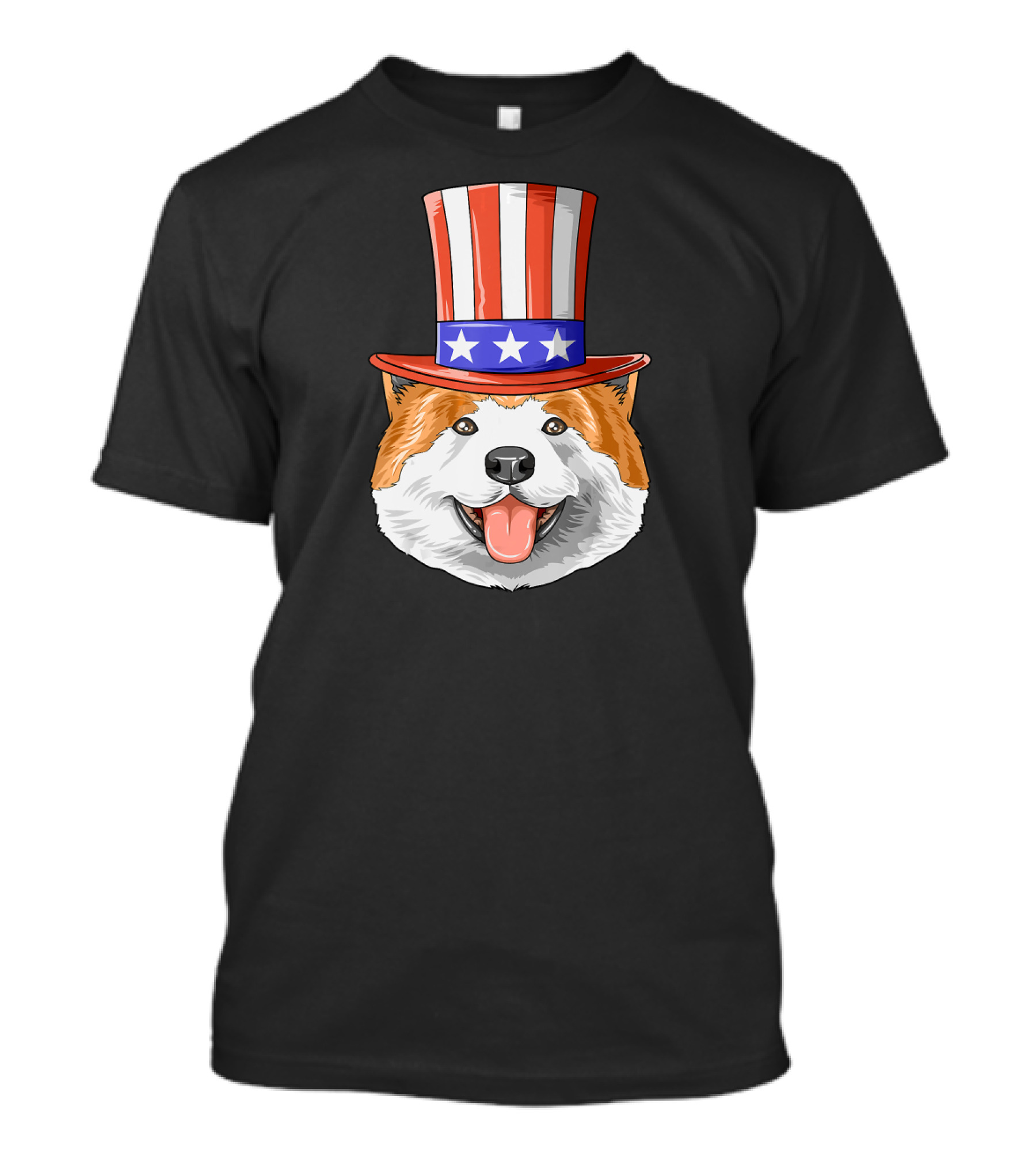 Patriotic Akita Dog Wearing American Flag Top Hat For 4th Of July US T-Shirt