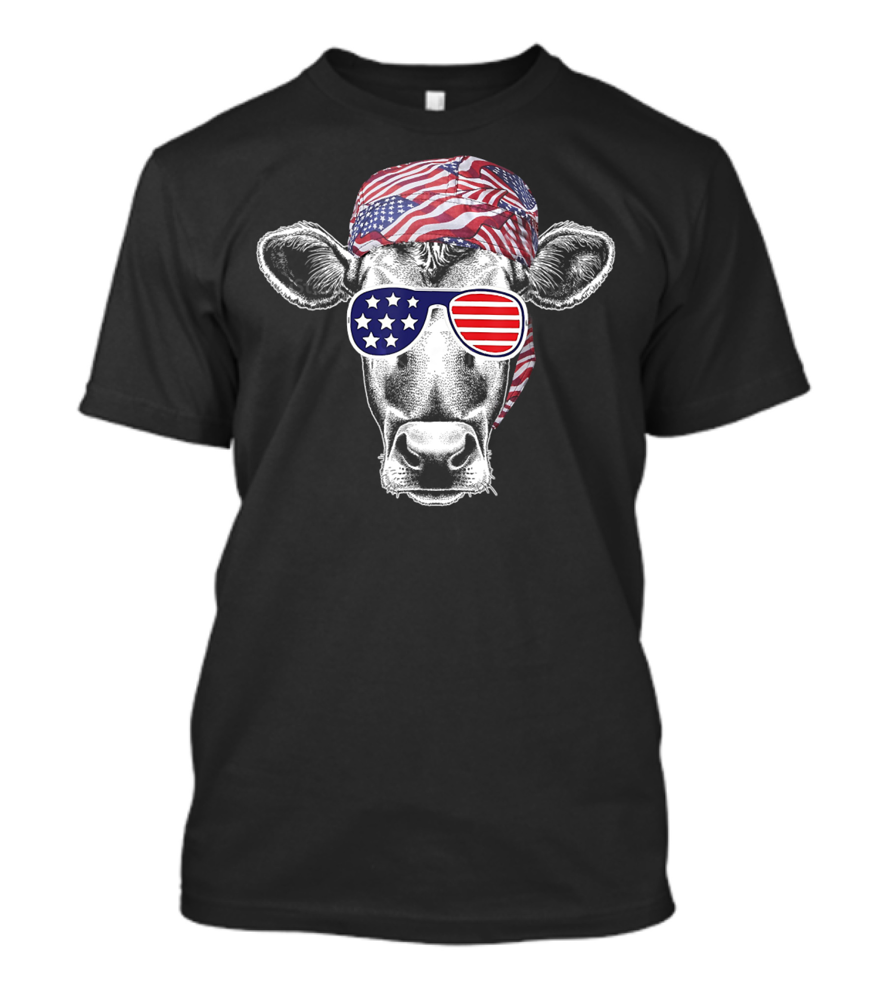 Patriotic Cow 4th Of July American Flag Sunglasses Bandana T-Shirt