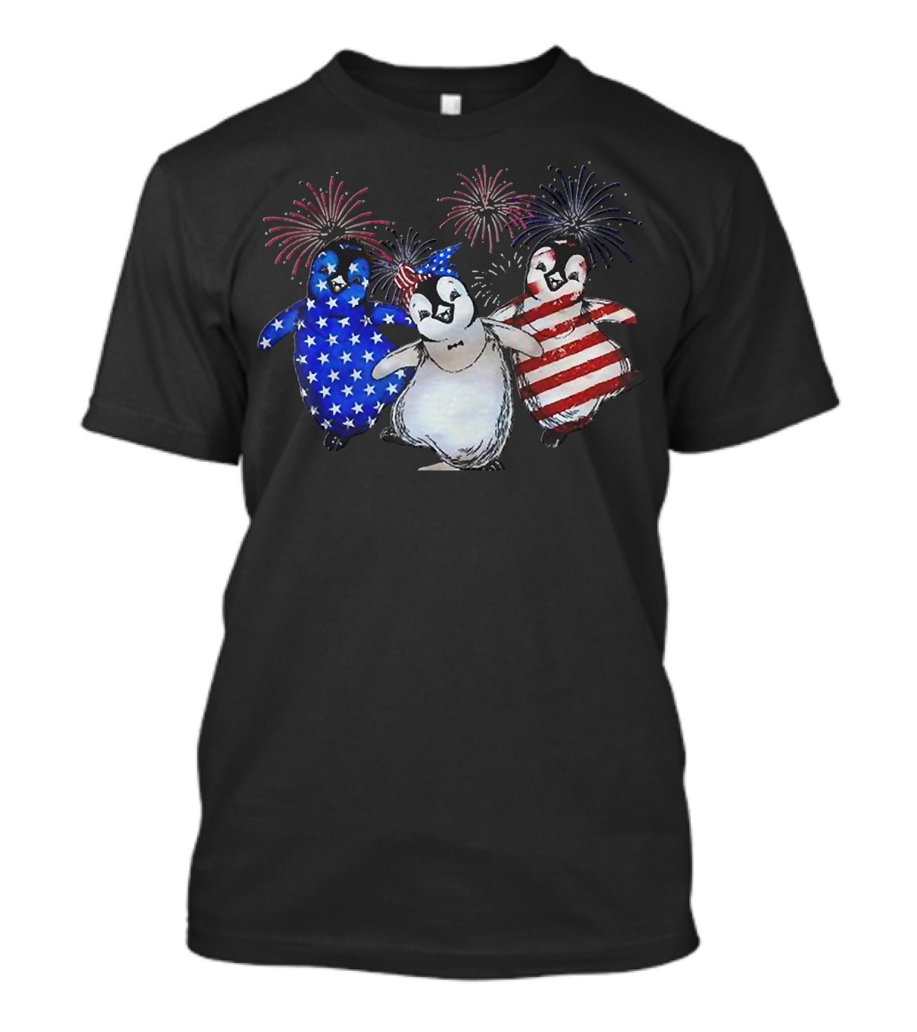 Penguin 4th Of July American Flag Stars Stripes Fireworks T-Shirt