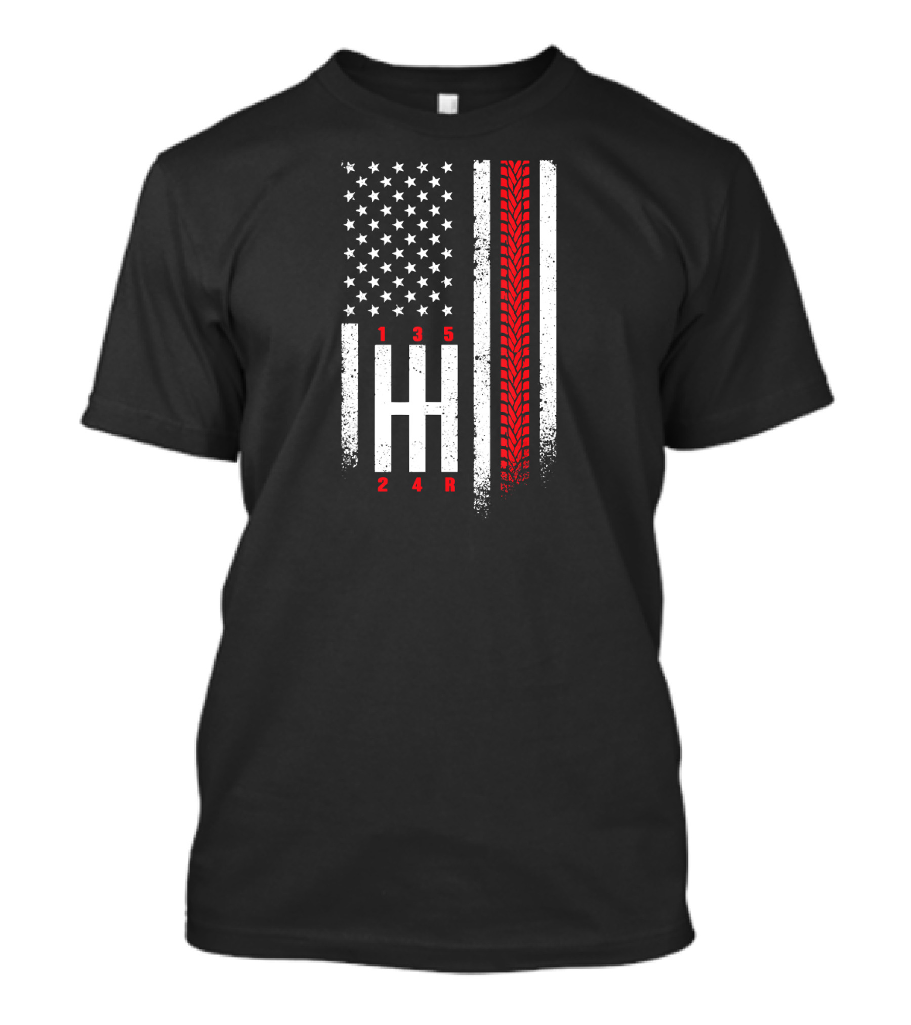 Shift Mechanic Gear Shifter American Flag Tire Tracks Racing T-Shirt
