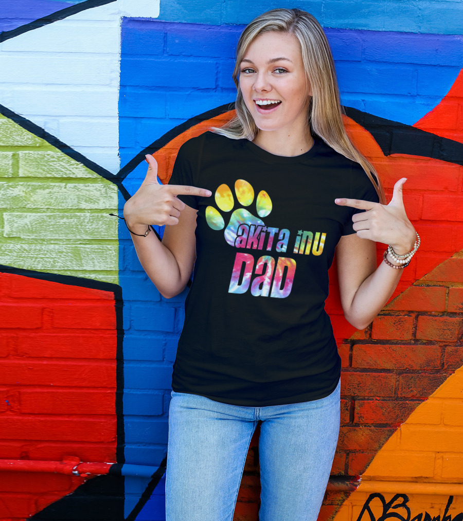Tie Dye Akita Inu Dad Paw Print Dog Lovers Father's Day T-Shirt